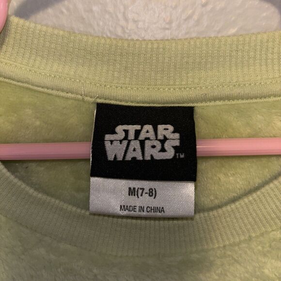STAR WARS Baby Yoda Grogu Mandalorian Light Green Fuzzy Fleece Sweatshirt 7-8 - Picture 3 of 8